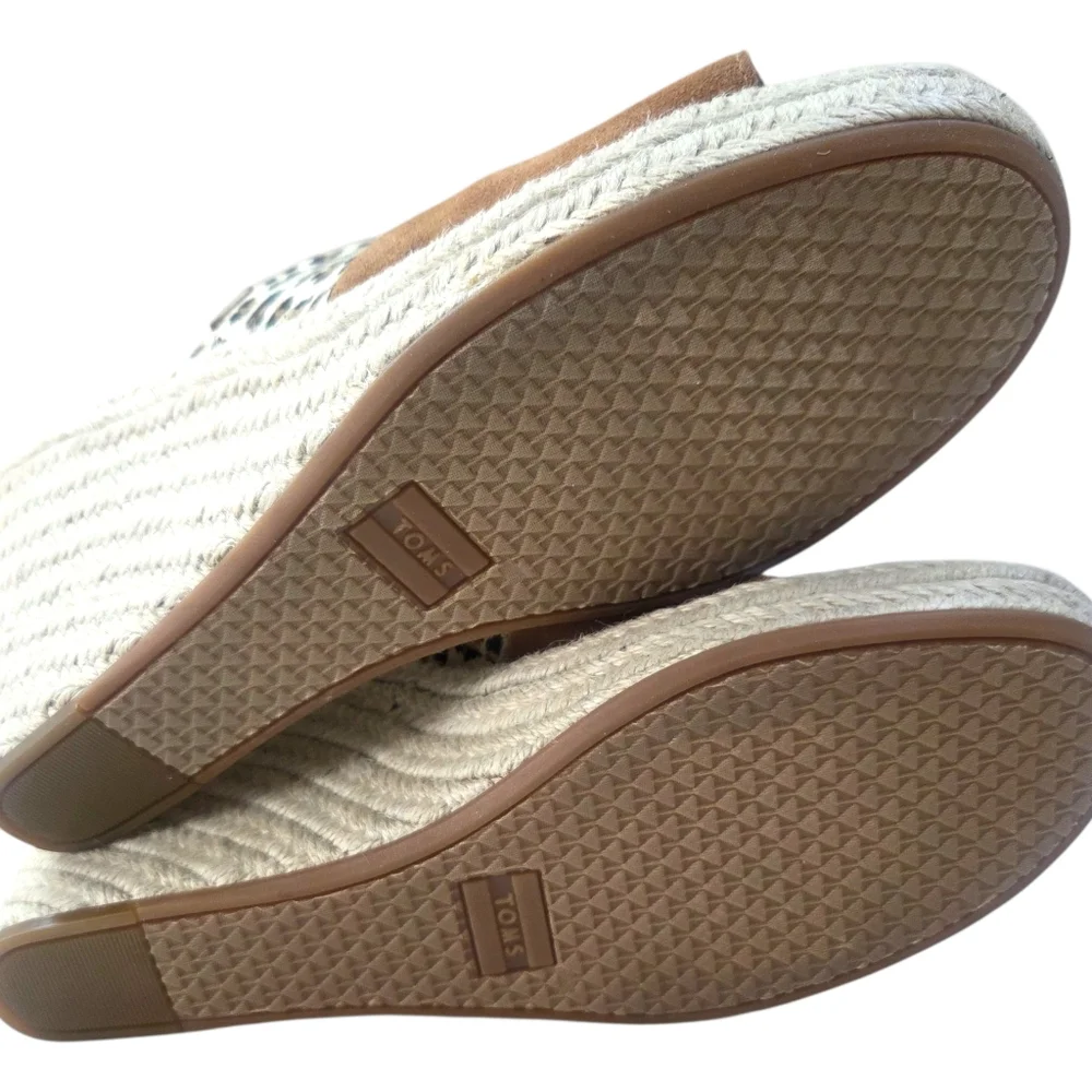 TOMS Monica Suede Espadrille Wedge Sandals NEW Leopard Print Womens 10 Brown